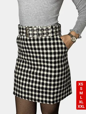 Мини-юбка в клетку с ремнём , короткая , тёплая шерстяная юбка , прямая юбка  женская за 1299 ₽ купить в интернет-магазине KazanExpress