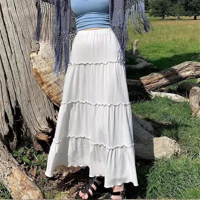 Женская плиссированная длинная юбка с оборками, праздничная белая юбка  макси с оборками и высокой талией, элегантная дамская юбка в стиле ретро -  купить по выгодной цене | AliExpress