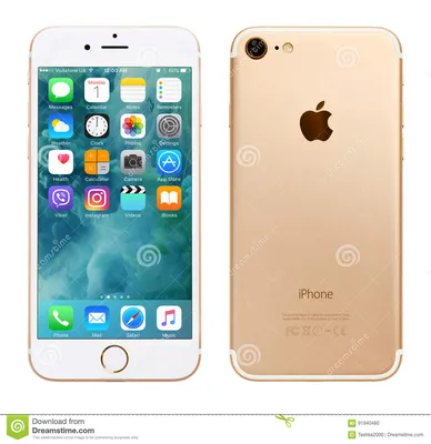 Редакционное изображение золотого Apple iPhone 7. Изображение интерфейса - 91940480