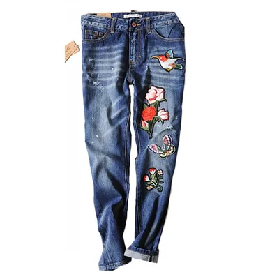 Купить модные джинсы-бойфренды с аппликациями Itaimaska — в Киеве, код  товара 27844