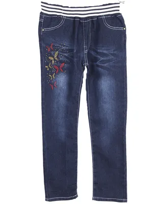 Детские джинсы для девочки с аппликацией \"бабочки\" из страз. модель на  резинке. - купить в Москве оптом недорого 131414 - Opttorg24.ru