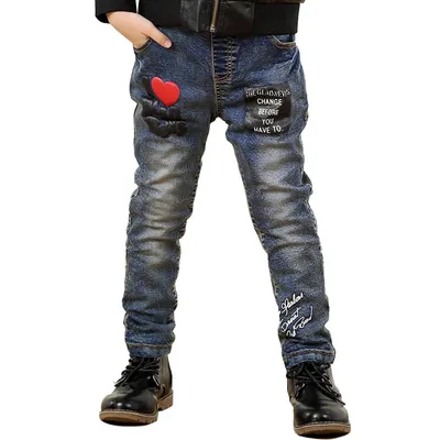 Новый мальчик Джинсы Slim Весна Джинсовая ткань Повседневные брюки Сердце Аппликация  Джинсы Брюки купить недорого — выгодные цены, бесплатная доставка, реальные  отзывы с фото — Joom