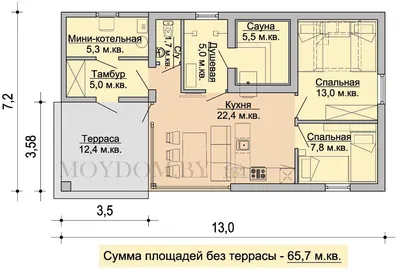 Проект небольшого одноэтажного дома-бани 499