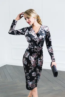 Купить элегантное платье из бархата, черное в интернет магазине  mirplatev.ru недорого, от 8900.0000 рублей