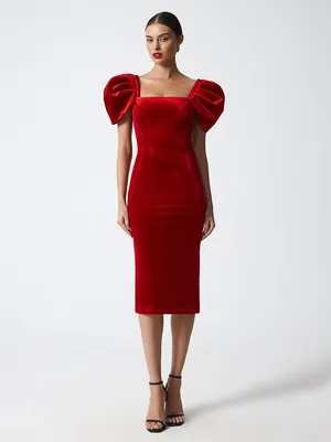 Платье-футляр из бархата, красный цвет, арт. 166170141M-027 купить в  интернет-магазине CHARUEL
