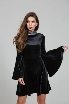 Нарядное черное платье из волшебного бархата DSP-303-4t купить в  интернет-магазине latrendo.ru
