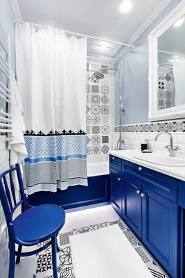 Сине белая ванная комната - 58 фото
