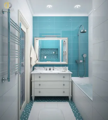 Голубая ванная комната - 58 фото