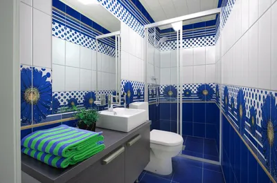 Синий пол в ванной - 70 фото