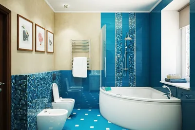 Синяя ванная комната - 56 фото
