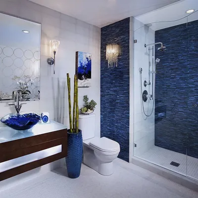 Голубая ванная комната - 70 фото