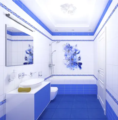 Синяя ванная комната - 72 фото