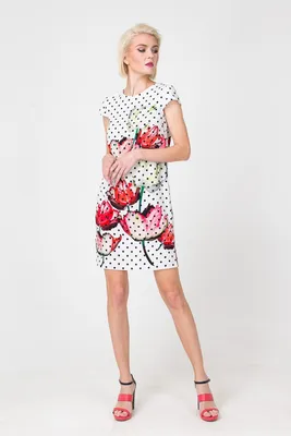Купить белое платье прямого силуэта в горох с цветочным принтом по цене 3  900 руб (артикул ) в интернет-магазине С. Зотовой