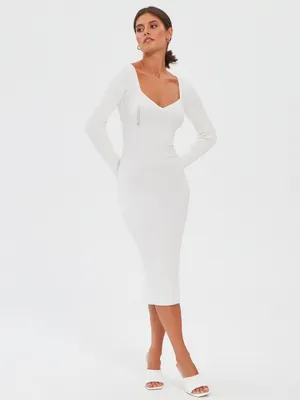 Платье белое вечернее с длинным рукавом/Платье трикотажное повседневное  офисное ANNBORG 26817694 купить в интернет-магазине Wildberries