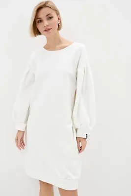 Белое трикотажное платье ZEFIR с длинными рукавами-буфами на манжетах Garne  3039311 купить по цене 499 грн. в интернет-магазине Garne | Все размеры и  цвета. 🚚Доставка по Украине.