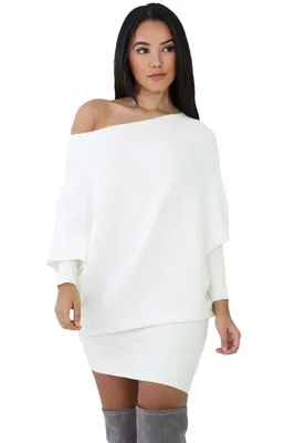 Белое вязаное платье-свитер на одно плечо арт.35514 - купить в  Санкт-Петербурге