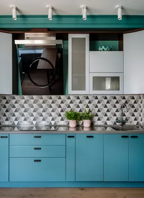 Красивые бирюзовые кухни-гостиные – 135 лучших фото дизайна интерьера кухни  | Houzz Россия