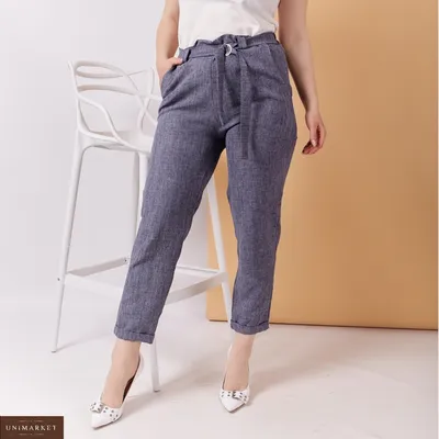 Женские Стильные укороченные брюки из льна с поясом (размер 48-58) больших  размеров купить в онлайн магазине - Unimarket