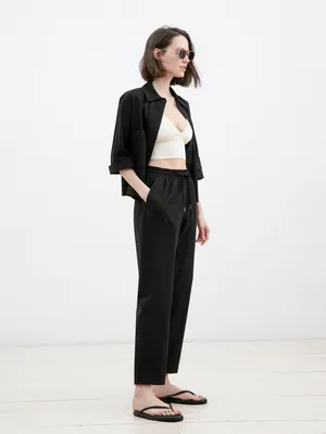 Укороченные женские брюки на резинке цвет Черный арт.4119180cl0499 купить в  интернет-магазине Pompa