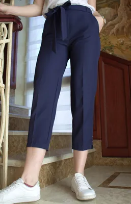 LEX №4 Летние женские брюки женские укороченные с поясом 44-56 темно-синие/  темно-синего цвета, цена 440 грн — Prom.ua (ID#1216414610)