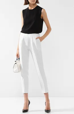 Женские белые укороченные брюки из смеси вискозы и льна со стрелками KITON  купить в интернет-магазине ЦУМ, арт. D45106K09P8101005