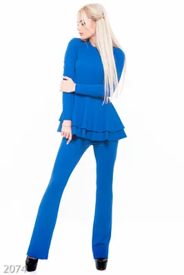 Ярко-синий брючный костюм с кофтой с двойной баской 4137 за 596 грн: купить  из коллекции Perfect - issaplus.com
