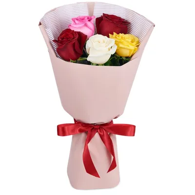 Букет из 5 разноцветных роз (50 см)