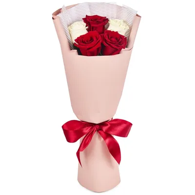 Букет из 5 красных и белых роз (60 см) купить недорого, доставка - магазин  цветов Абари в Омске