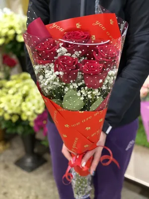 Заказать цветы Букет из 5 роз, зелени и гипсофила с доставкой по Беларуси |  Happybee.by