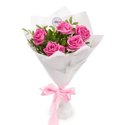 Букет из 5 розовых роз 60 см - купить в Москве по цене 1790 р - Magic Flower