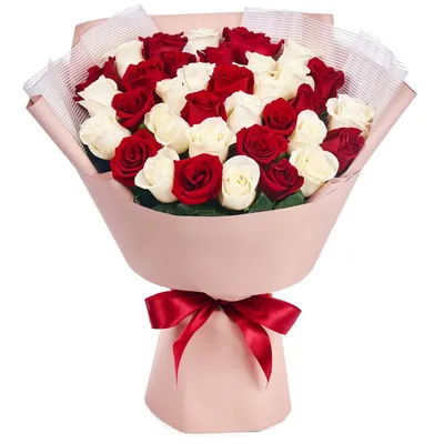 Букет из белых и красных роз фото