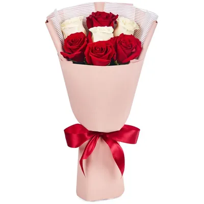 Букет из 7 красных и белых роз (50 см)