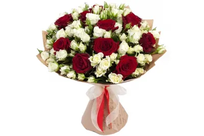 Розы красные и розы кустовые 35 шт. Букет красных и белых роз 50 см.  (Греция)