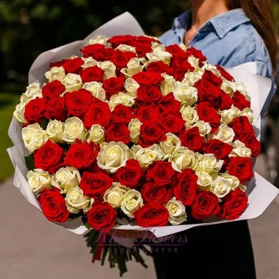 Букет из 101 красных и белых роз в Набережных Челнах купить недорого с  доставкой