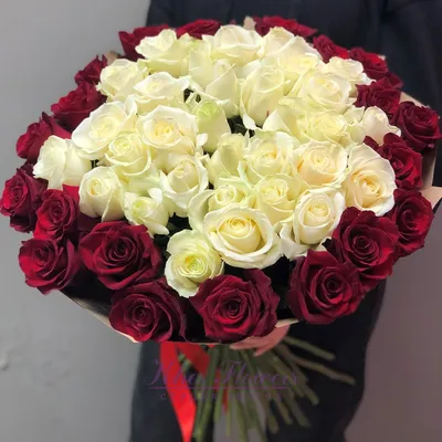 Букет из 51 красных и белых роз в Набережных Челнах купить недорого с  доставкой