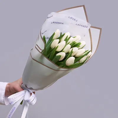 Букет 15 белых тюльпанов - купить с доставкой в Омске - Лаванда