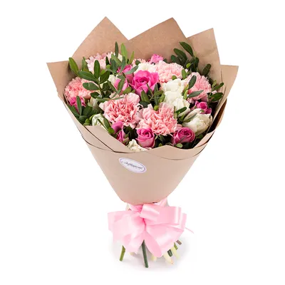 Букет из тюльпанов, роз и гвоздик - купить в Москве по цене 8390 р - Magic  Flower