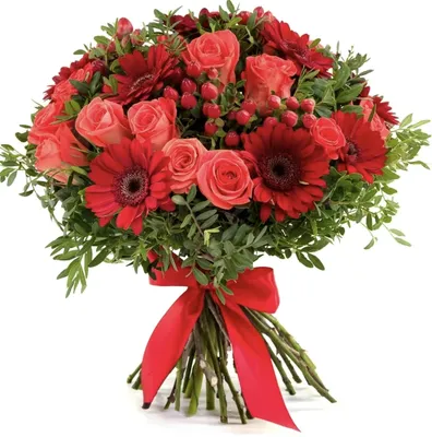 Купить букет из роз и красных гербер по доступной цене с доставкой в Москве  и области в интернет-магазине Город Букетов