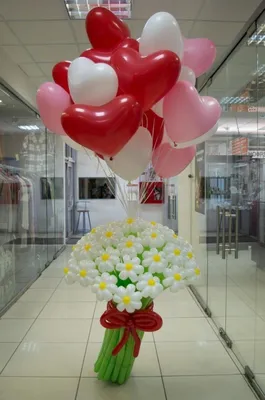 Букет из шаров сердечек и 21 белой ромашки из шариков купить в  интернет-магазине в Самаре