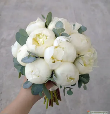 Букет невесты из 11 белых пионов и эвкалипта | Flowers Valley