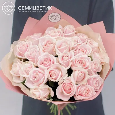 Букет из 25 нежно-розовых роз (Россия) 50 см купить в СПб в  интернет-магазине Семицветик✿