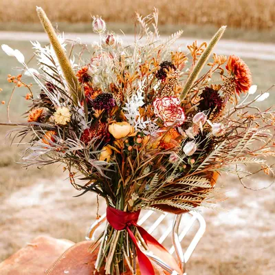 Осенний букет невесты из сухоцветов купить в Москве с доставкой недорого