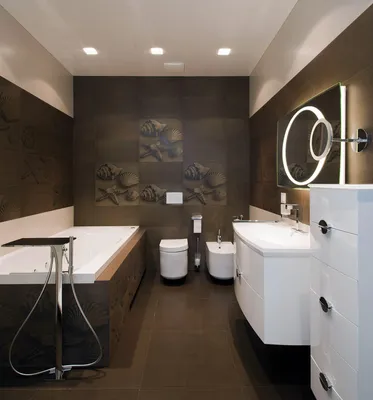 Ванная комната с коричневым полом - 74 фото