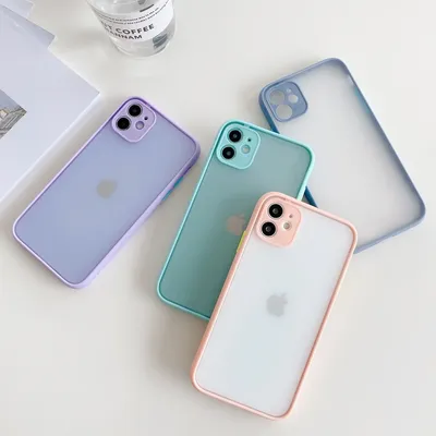 Чехол для iPhone 11, 12, 12 pro, 13, 13 pro матовый прозрачный/фиолетовый/мятный/черный/синий/розовый/красный/зеленый  | AliExpress