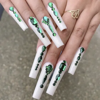 Купить (Куниде) Нажмите на ногти Длинные акриловые ногти Накладные ногти  Зеленые ногти Полное покрытие ногтей для женщин | Joom