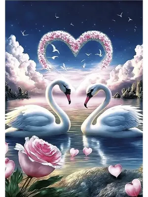 Купить картину алмазная мозаика на подрамнике «Лебедь и розы» 40x30 см, 50  цветов - gamestil.ru