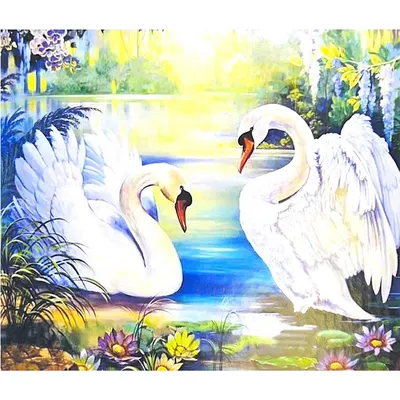 Алмазная мозаика \"Лебеди в горах\" на подрамнике, 40 х 50 см, полная  выкладка купить по цене 1200 ₽ в интернет-магазине KazanExpress