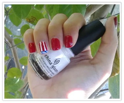 Glossy Medium Square Fake Nails Blue And Red French - Temu