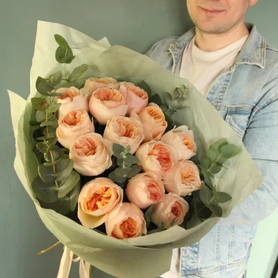 Персики - букет английских пионовидных роз - Sever Flowers