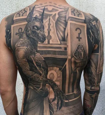 Татуировка мужская хоррор на голени Анубис - мастер Анастасия Юсупова 6421  | Art of Pain